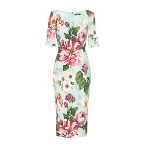 Dolce & Gabbana Light Blue Floral Midi Dress, Size 44 Italy